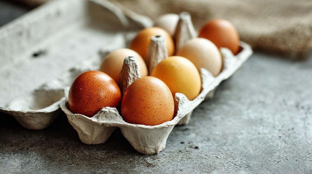 Fresh eggs in a carton, ready for making various dishes with eggs