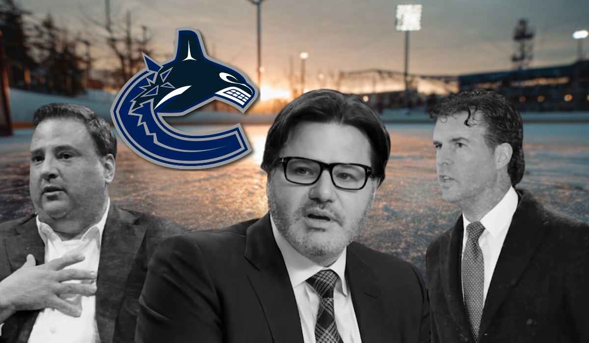 Multiple executives shown with the Vancouver Canucks logo